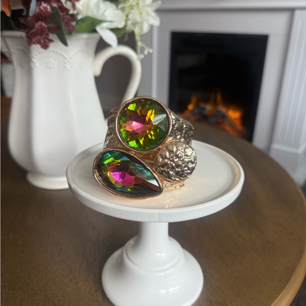 Gold Multicolor Hinged Statement Bracelet - image 2